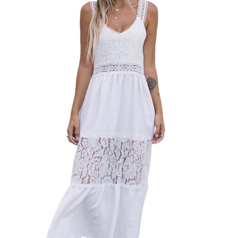 Elegant White Lace Maxi Dress